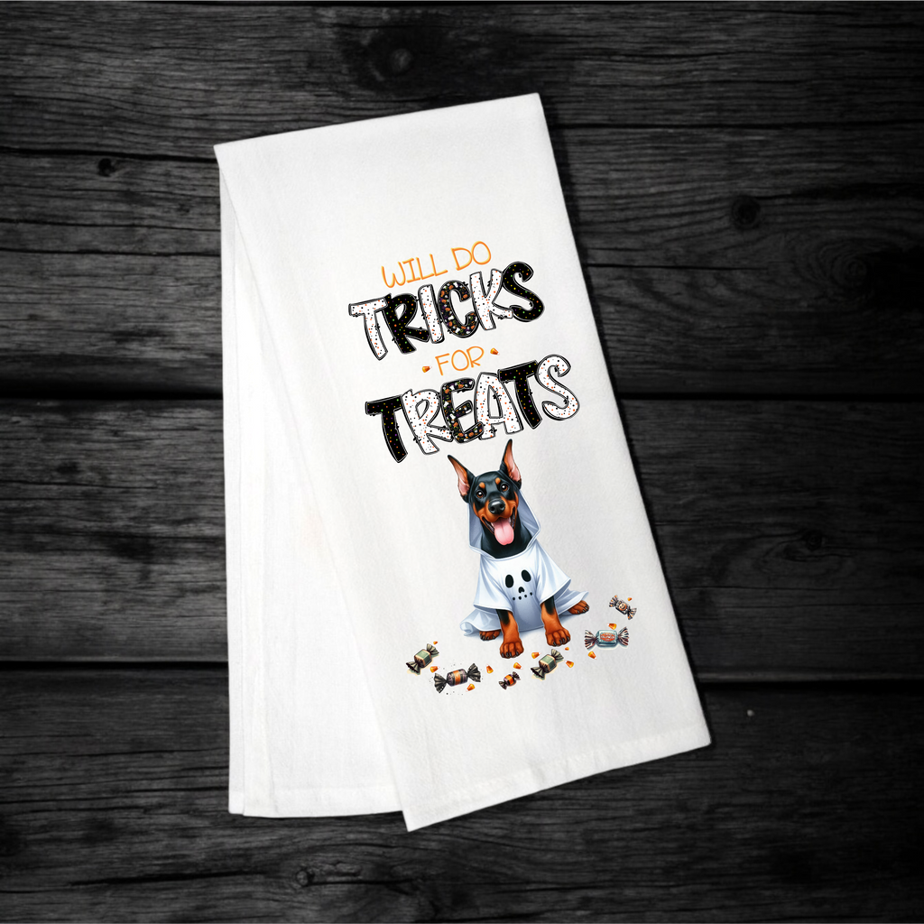 "Will Do Tricks for Treats" Halloween Towel with your Fav Dog Breed