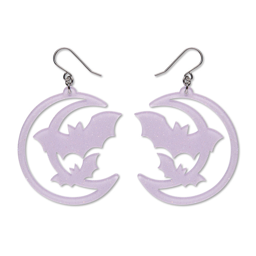 Moon & Bats Drop Earrings - Purple by Erstwilder