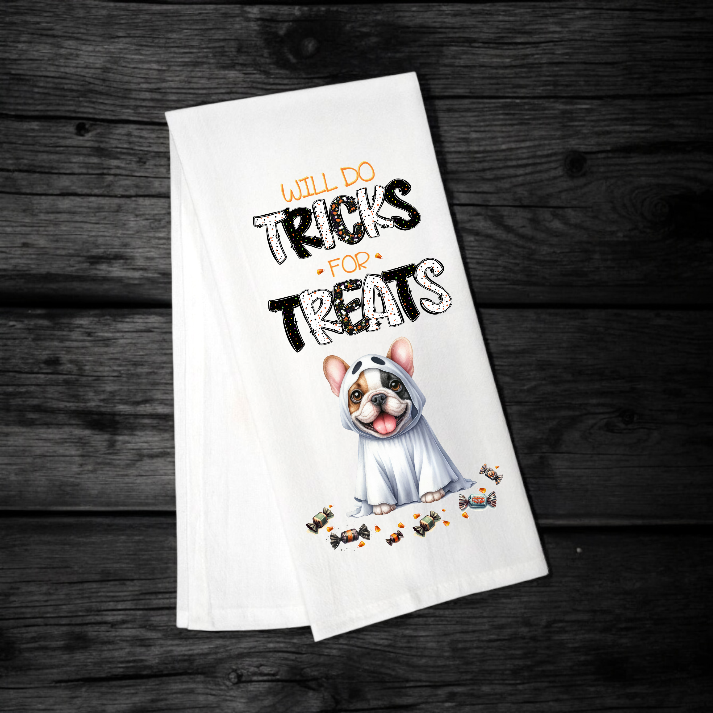 "Will Do Tricks for Treats" Halloween Towel with your Fav Dog Breed