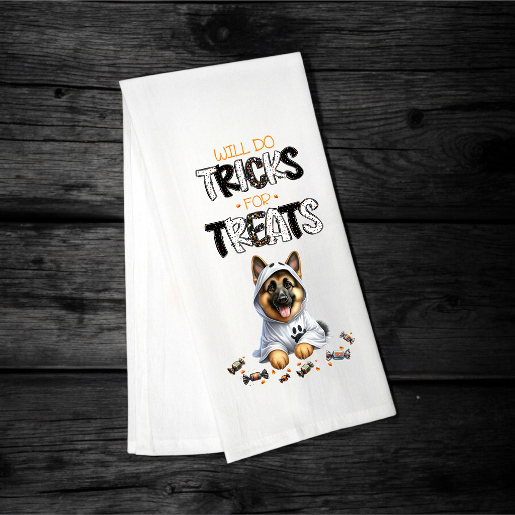 "Will Do Tricks for Treats" Halloween Towel with your Fav Dog Breed