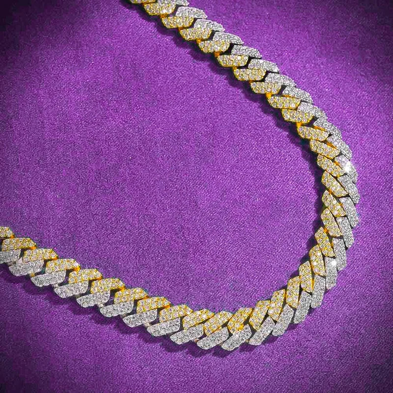 10MM 12MM Pass Diamond Tester Hip Hop D Color Split Two Tone Moissanite Men's Cuban Link Chain With 925 Sterling Silver GRA