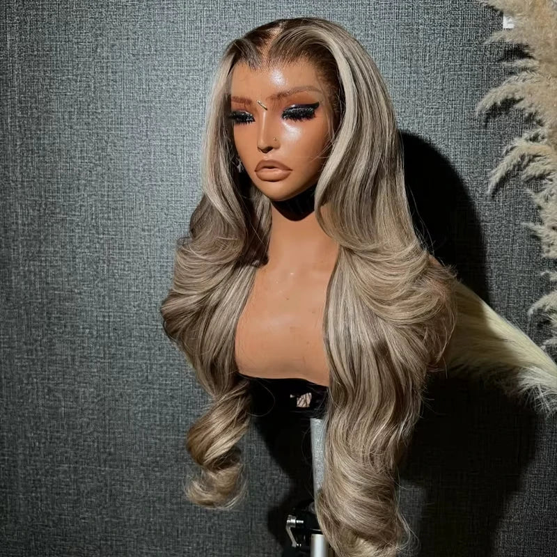 100% Virgin Cuticle Aligned Human Hair Glueless Lace Wigs Highlight Blonde Dark Root Reddish Mix Hair Pre-Plucked for Women