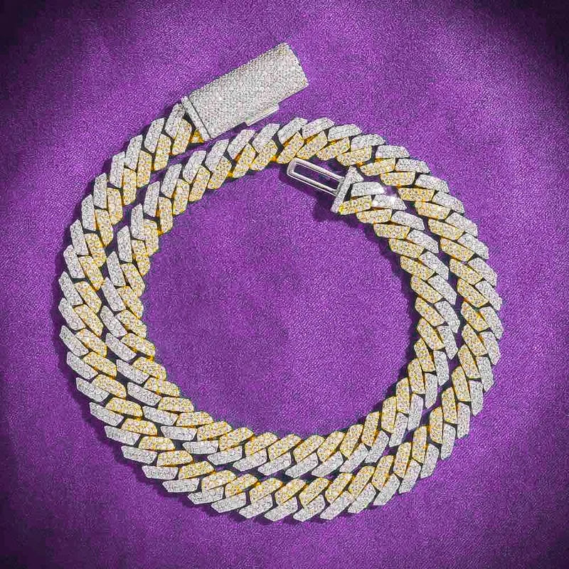 10MM 12MM Pass Diamond Tester Hip Hop D Color Split Two Tone Moissanite Men's Cuban Link Chain With 925 Sterling Silver GRA