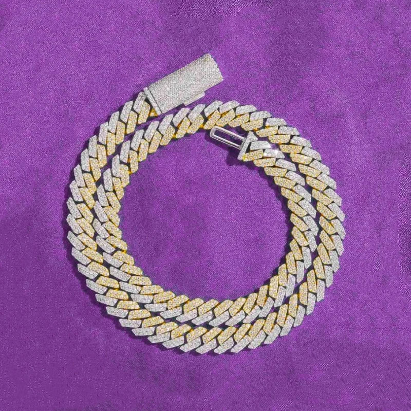 10MM 12MM Pass Diamond Tester Hip Hop D Color Split Two Tone Moissanite Men's Cuban Link Chain With 925 Sterling Silver GRA