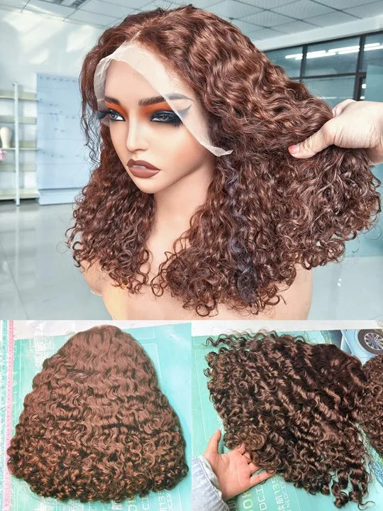 12A Honey Blonde 5*5 Lace Front 200% Remy Hair Short Highlight Rose Curly Pixie Cut Bob Highlight Human Hair Wig for Black Women