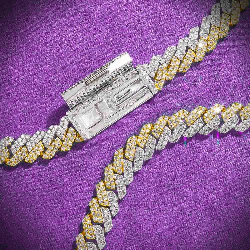 10MM 12MM Pass Diamond Tester Hip Hop D Color Split Two Tone Moissanite Men's Cuban Link Chain With 925 Sterling Silver GRA