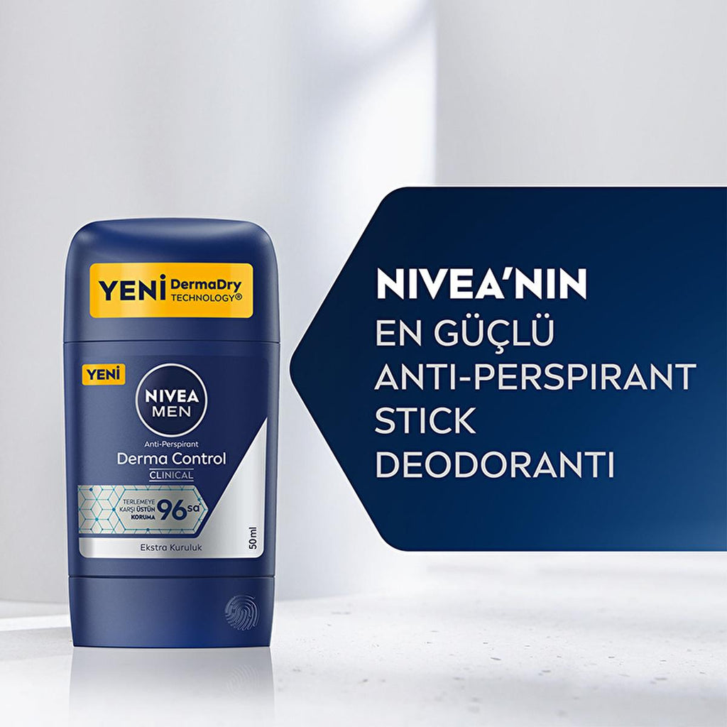 Nivea Derma Control Clinical Men's Deodorant Stick - Long Lasting Sweat Protection, Anti-Perspirant, 1.69 fl oz
