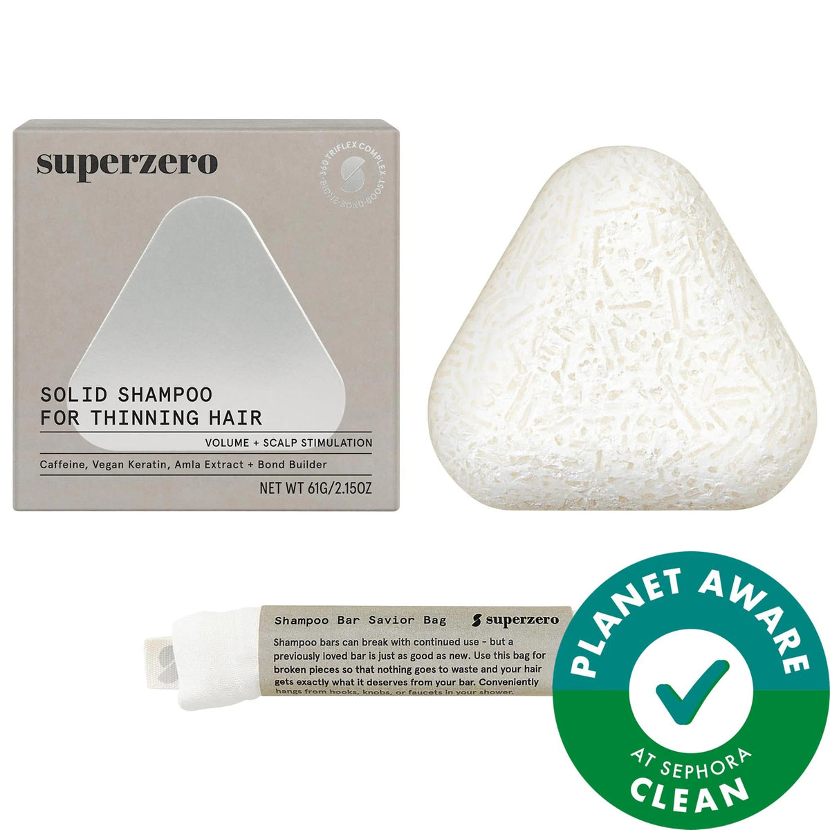 Superzero Strengthening & Scalp Stimulating Shampoo Bar for Thinning Hair - Vegan, Sulfate-Free, Eco-Friendly