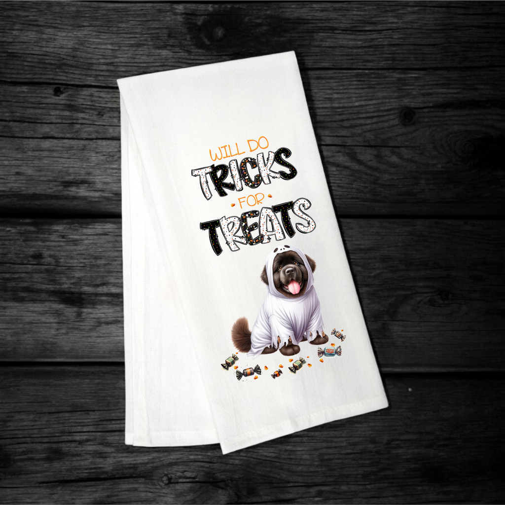 "Will Do Tricks for Treats" Halloween Towel with your Fav Dog Breed