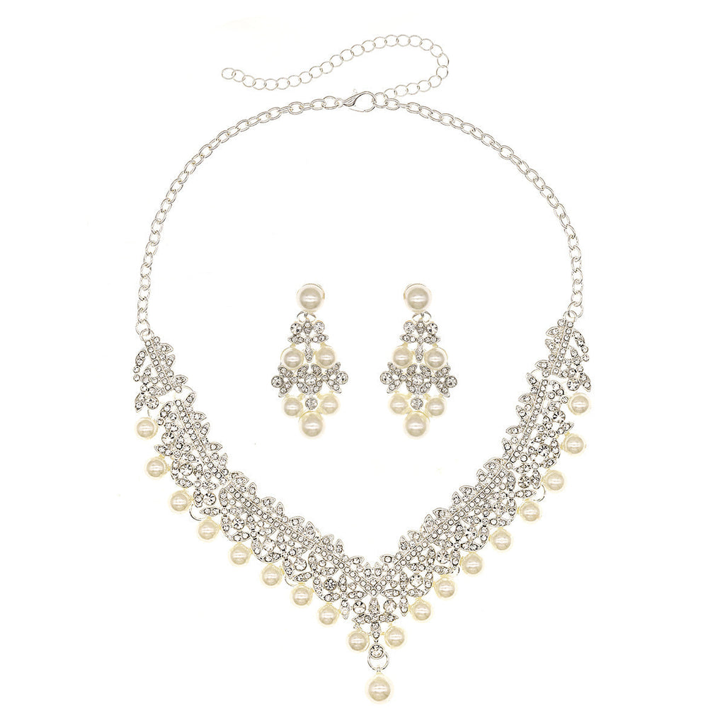 European and American Bride Jewelry Three-piece Suit High-class Dance Wedding Jewelry Alloy Diamond Crown Necklace Earrings suit