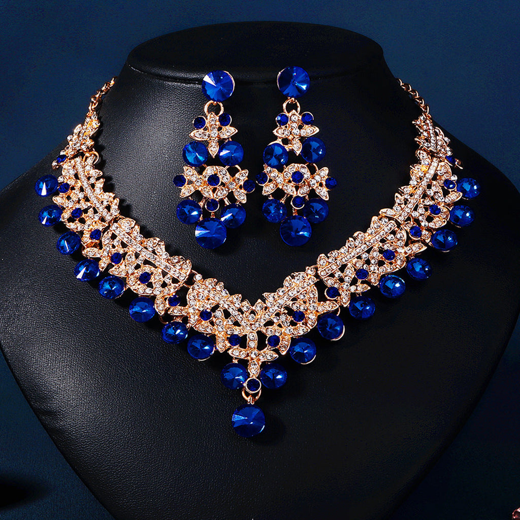 European and American Bride Jewelry Three-piece Suit High-class Dance Wedding Jewelry Alloy Diamond Crown Necklace Earrings suit