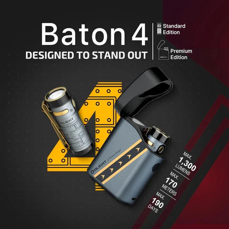 OLIGHT BATON4KITFTPL Baton 4 Powerful EDC Flashlight 1300 Lumens - Fighter Pilot-Premium