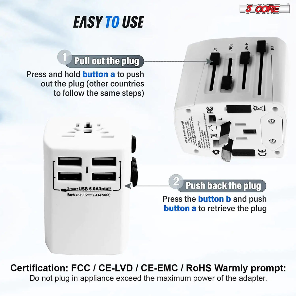 Universal Travel Adapter International Power Adapters 3 Pack Multicharger Plug w 4 USB Ports