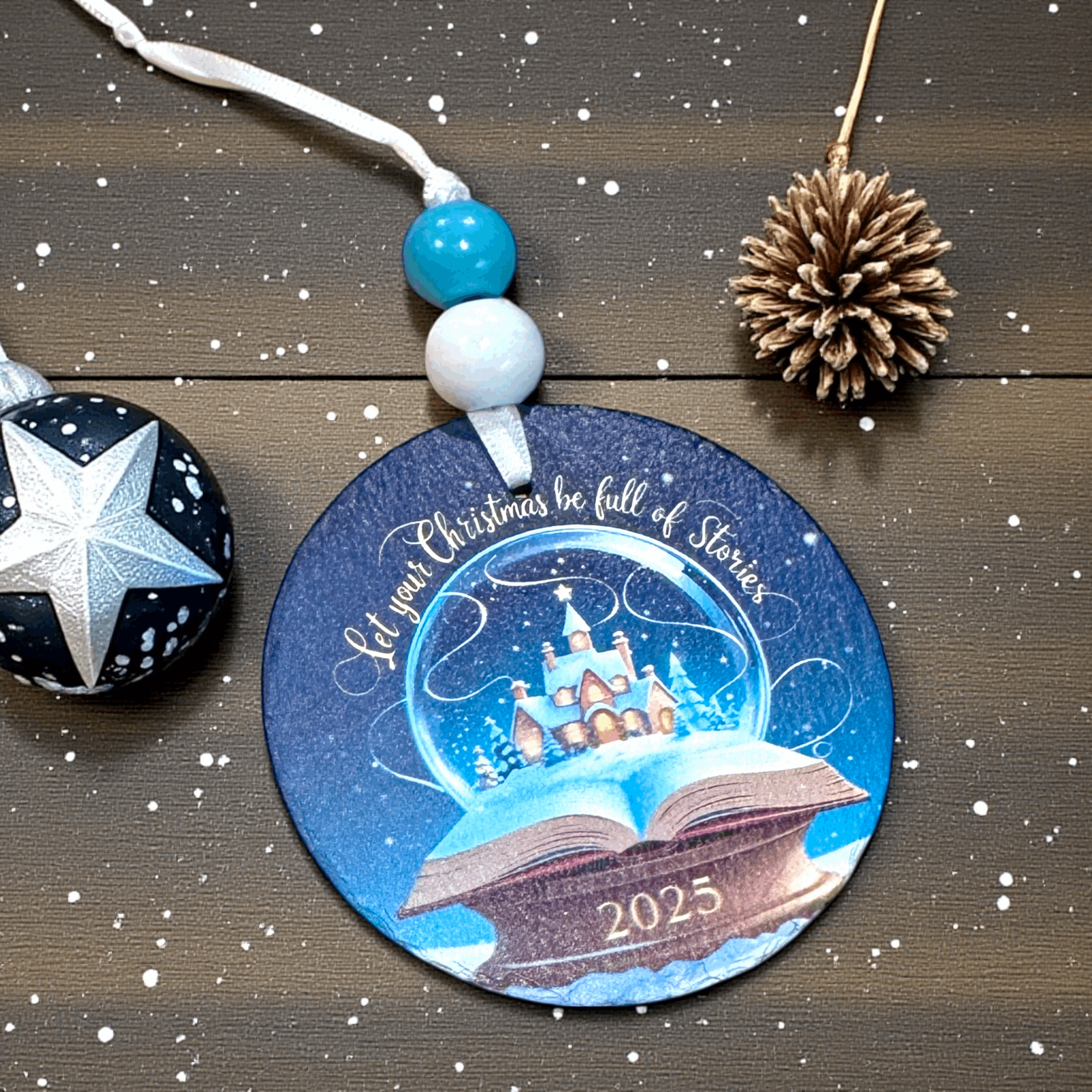 Let Your Christmas Be Full of Stories - Slate UV Printed Ornament