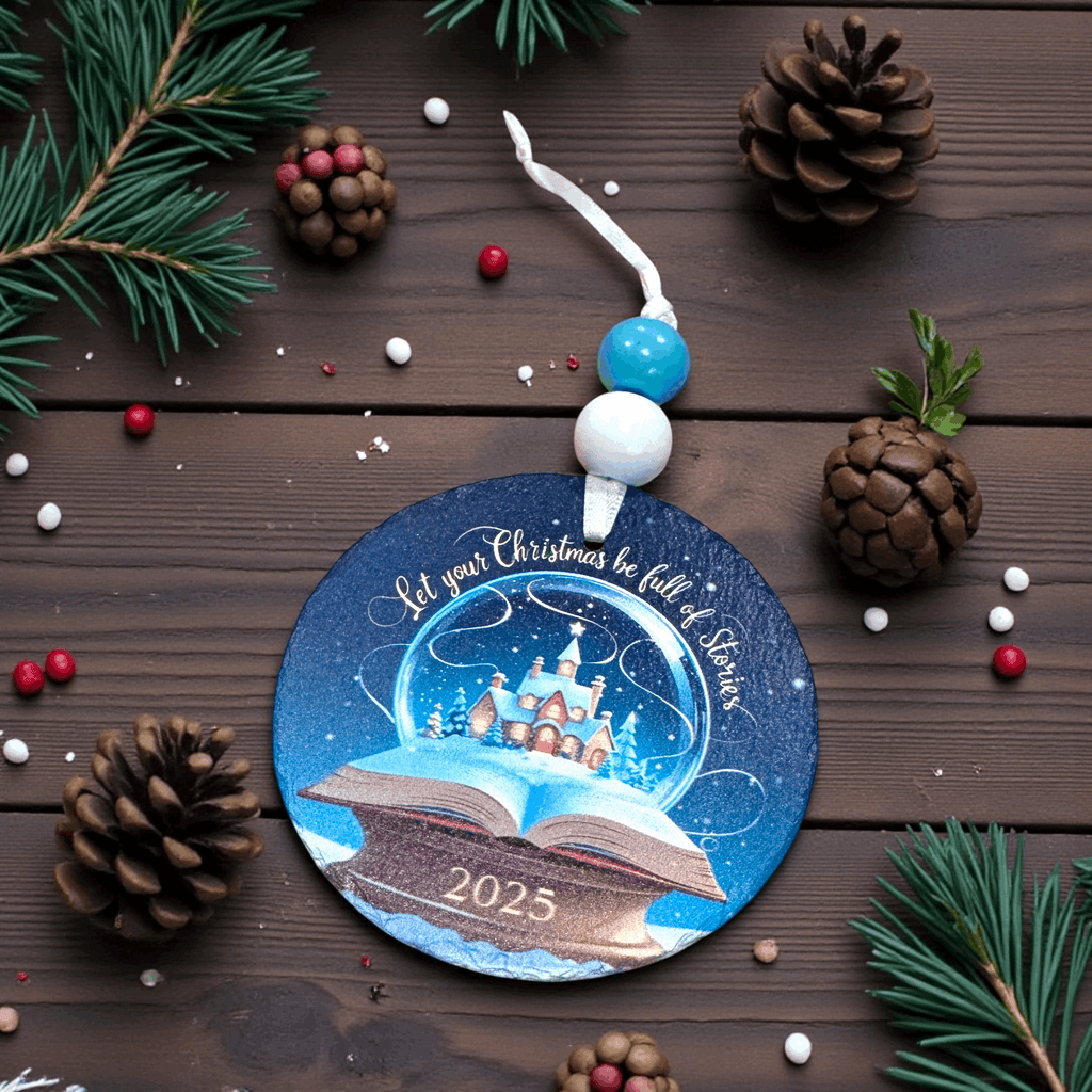Let Your Christmas Be Full of Stories - Slate UV Printed Ornament