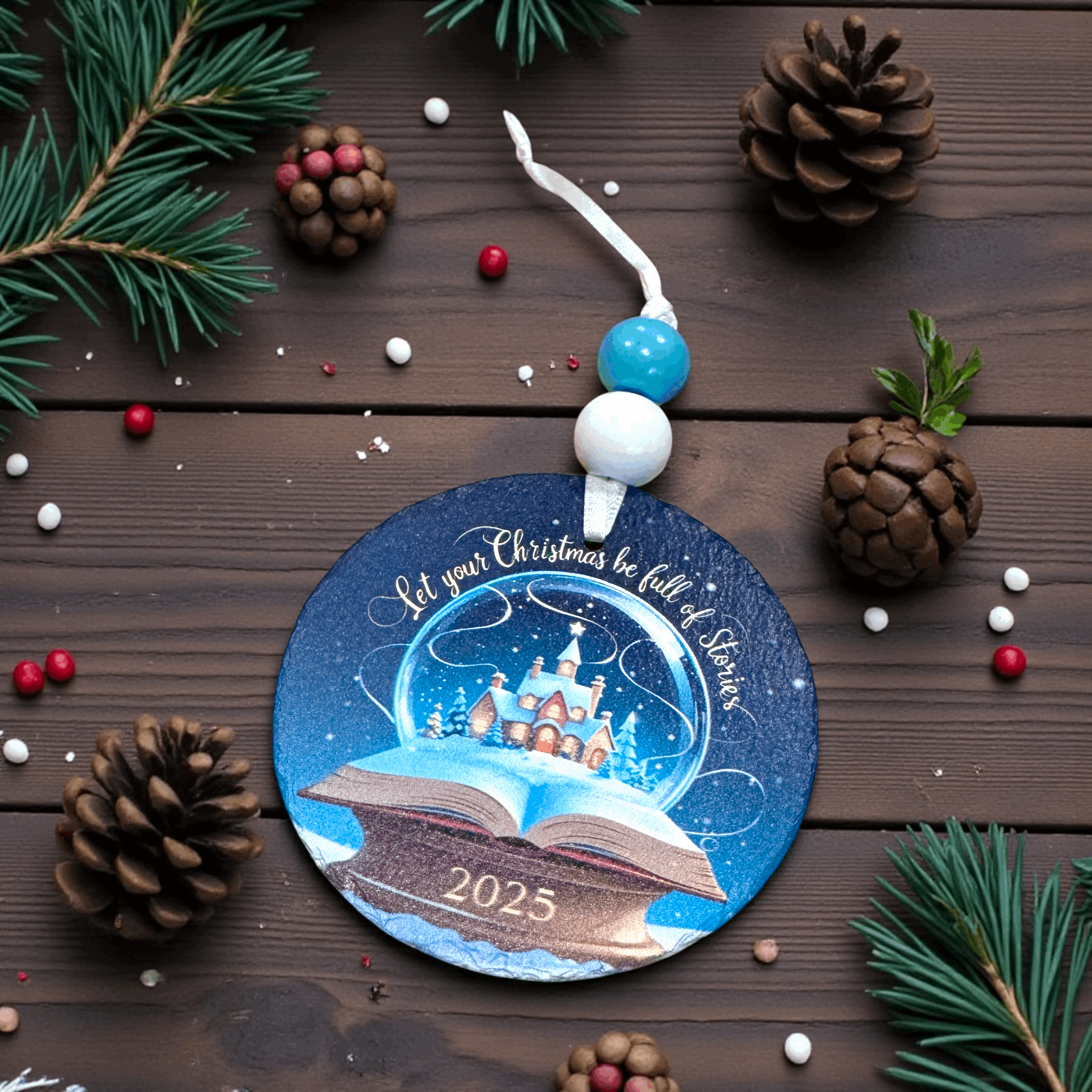 Let Your Christmas Be Full of Stories - Slate UV Printed Ornament