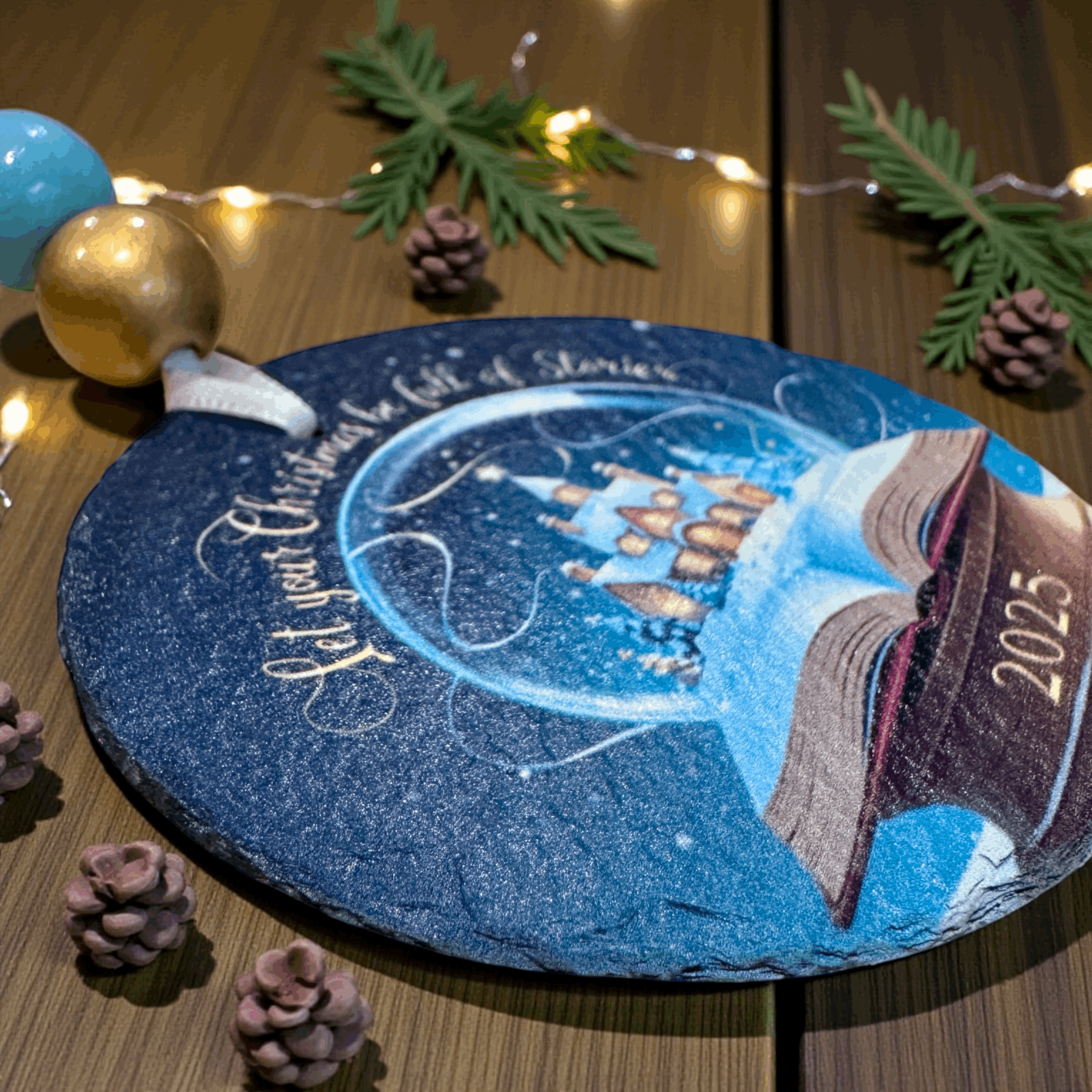 Let Your Christmas Be Full of Stories - Slate UV Printed Ornament