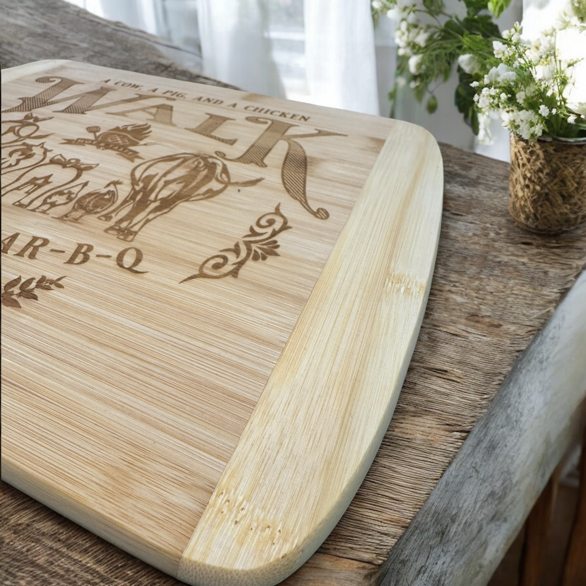 A Cow, A Pig & A Chicken Cutting Board
