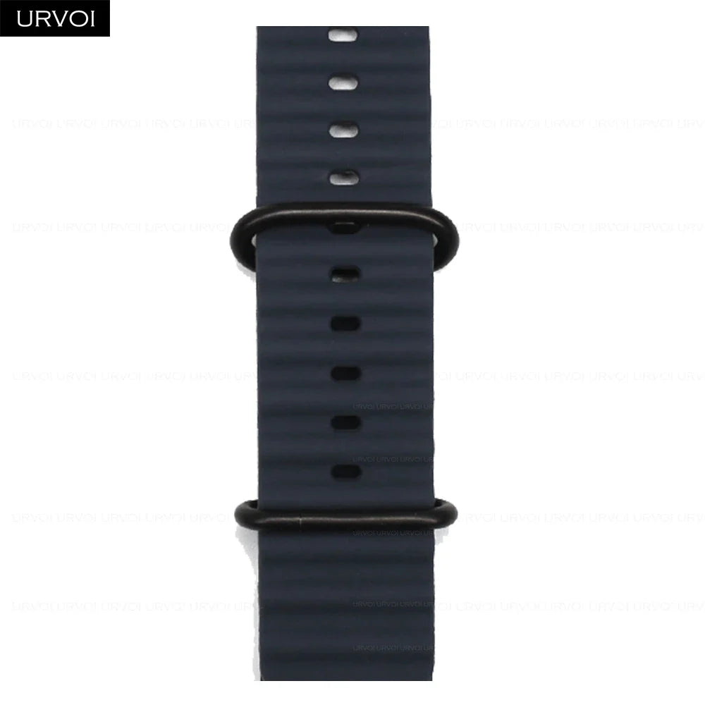 URVOI Ocean Band for Apple Watch Ultra 4 3 2 Strap Series 12 11 10 SE Sport Band for iWatch Silicone Wristband Black Buckle 49mm