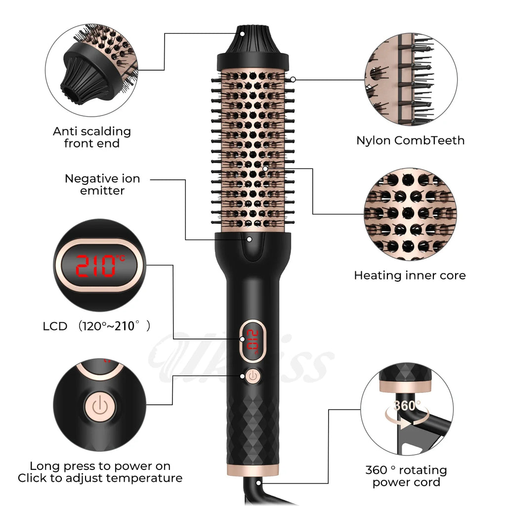 Hair Curler Thermal Brush Heating Curling Iron Brush Heated Round Brush 1.5 Inch Volumizing Brush Ceramic Hair Straightener Comb
