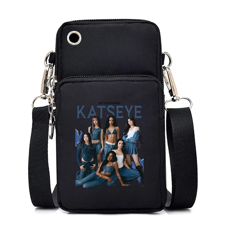 Funny Katseye Hip Hop Small Shoulder Bags Women Men Harajuku Katseye Mini Mobile Phone Bags 2026 New Purses Crossbody Bags Gifts
