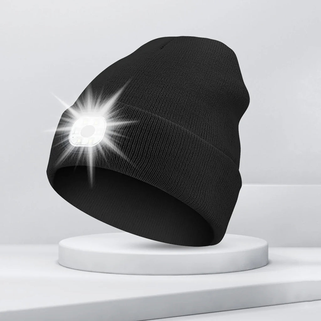 LED Beanie with The Light Unisex USB Rechargeable Headlamp Winter Knitted Cap Gifts For Men Dad Father USB Rechargeable Caps