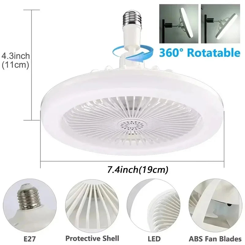 2 In 1 Ceiling Fan Lamps 3 Speeds Adjustable E27 Base Infinitely Dimmable for Living Room Bedroom Study LED Decorative Light