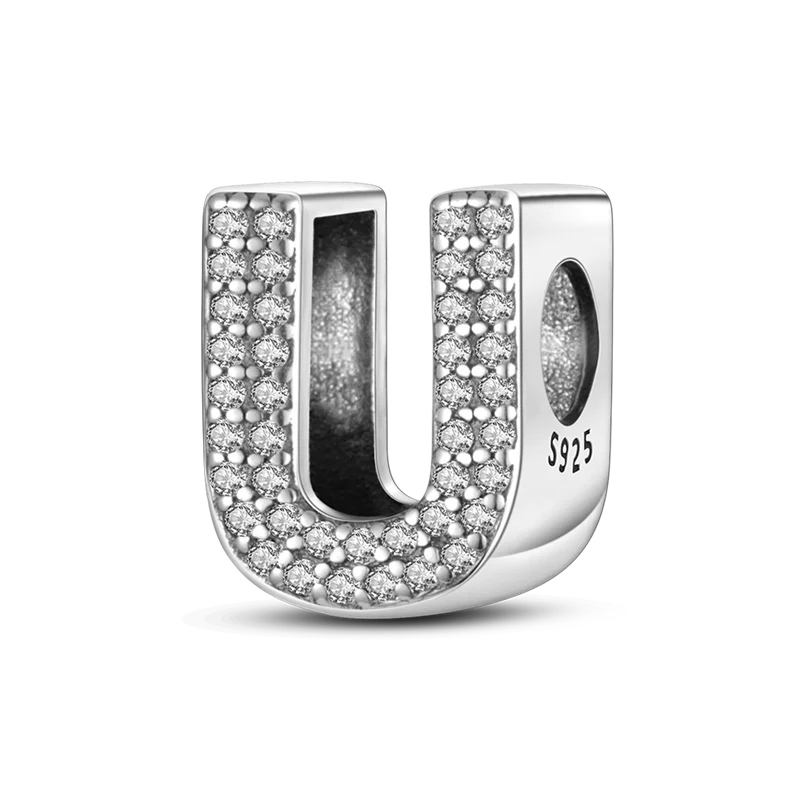 Fit Original Bangle Bracelet DIY A-Z Alphabet Charms Bead 925 Sterling Silver CZ Zircon LOVE Letter Dangle Pendant Jewelry Gift