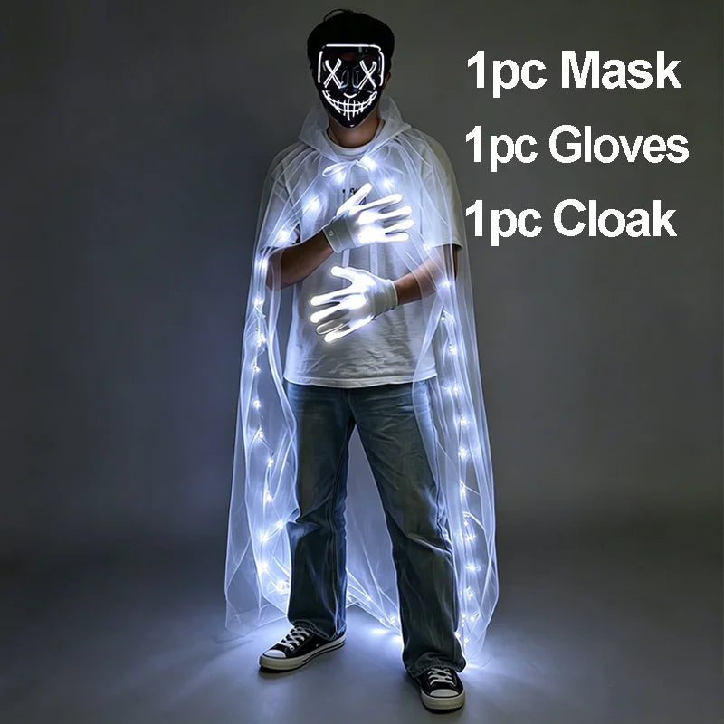 Wireless LED Neon Purge Mask & Fiber Optic Gloves, Scary Glow In Dark Mask for Halloween Carnival Cosplay Bar Birthday Party