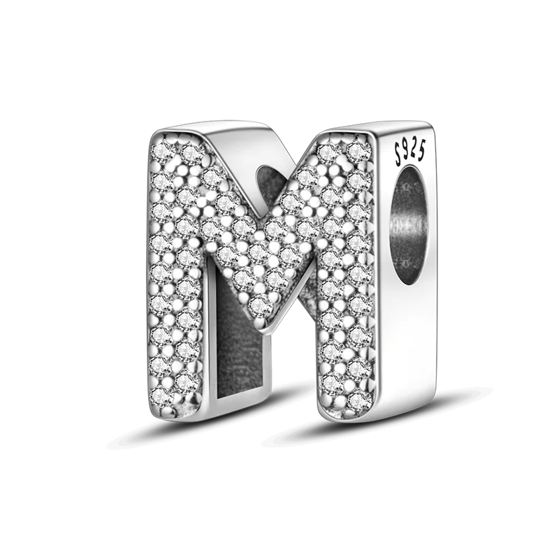 Fit Original Bangle Bracelet DIY A-Z Alphabet Charms Bead 925 Sterling Silver CZ Zircon LOVE Letter Dangle Pendant Jewelry Gift