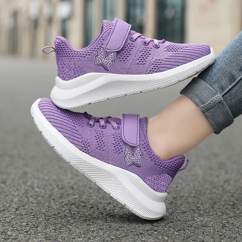 Children's sports shoes, girls' breathable leisure shoes, outdoor sports shoes, mesh surface anti slip fashionable running shoes