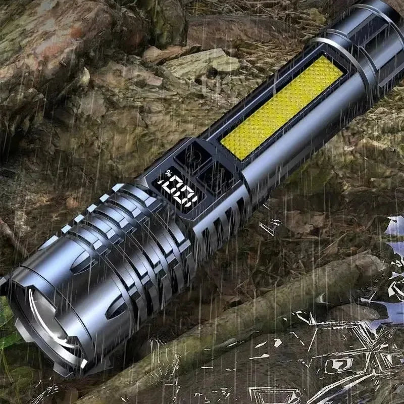 Super Bright COB LED Flashlight TYPE-C Rechargeable Zoomable With Side Light Waterproof Torch Camping Hiking Emergency Outdoor