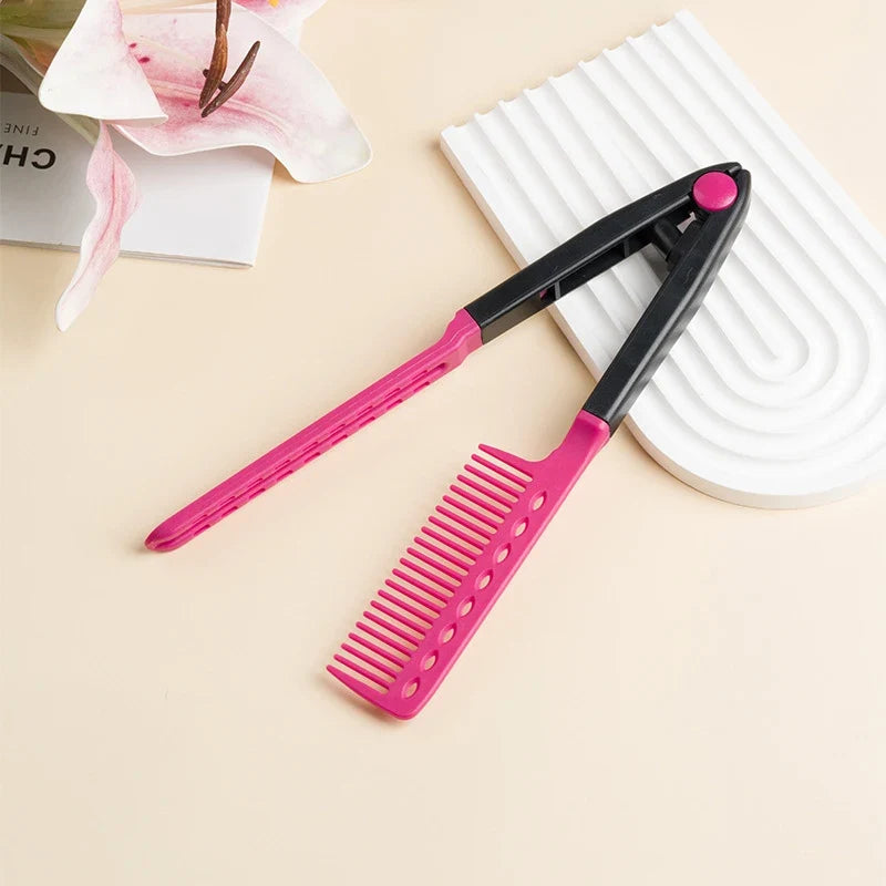 V Type Hair Straightener Brush DIY Hairdress Tool Hairdressing Combs Natural Hair Styling Curling Comb Hair For Male And Female