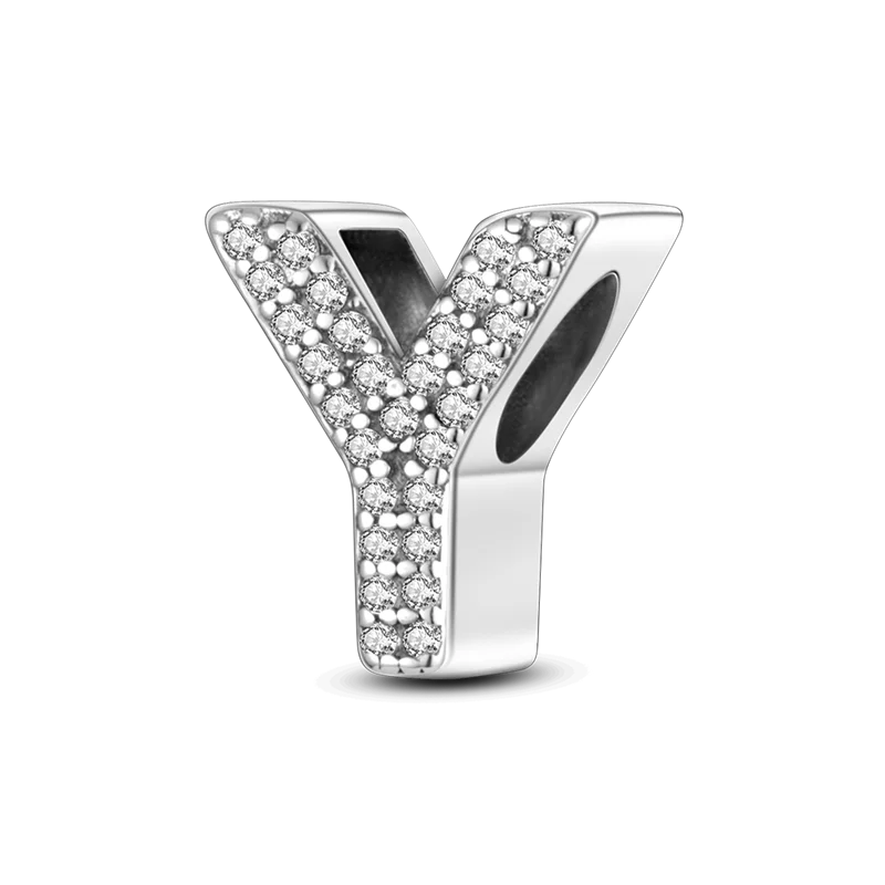 Fit Original Bangle Bracelet DIY A-Z Alphabet Charms Bead 925 Sterling Silver CZ Zircon LOVE Letter Dangle Pendant Jewelry Gift