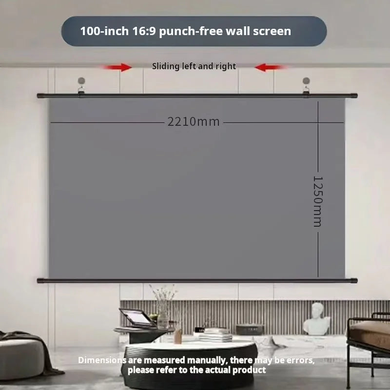 XIAOHUI Anti-light Thick HD Projector Screen 16:9 No-hole Wall-mounted Home Projection Screen 60/72/84/92/100/110/120/133inch