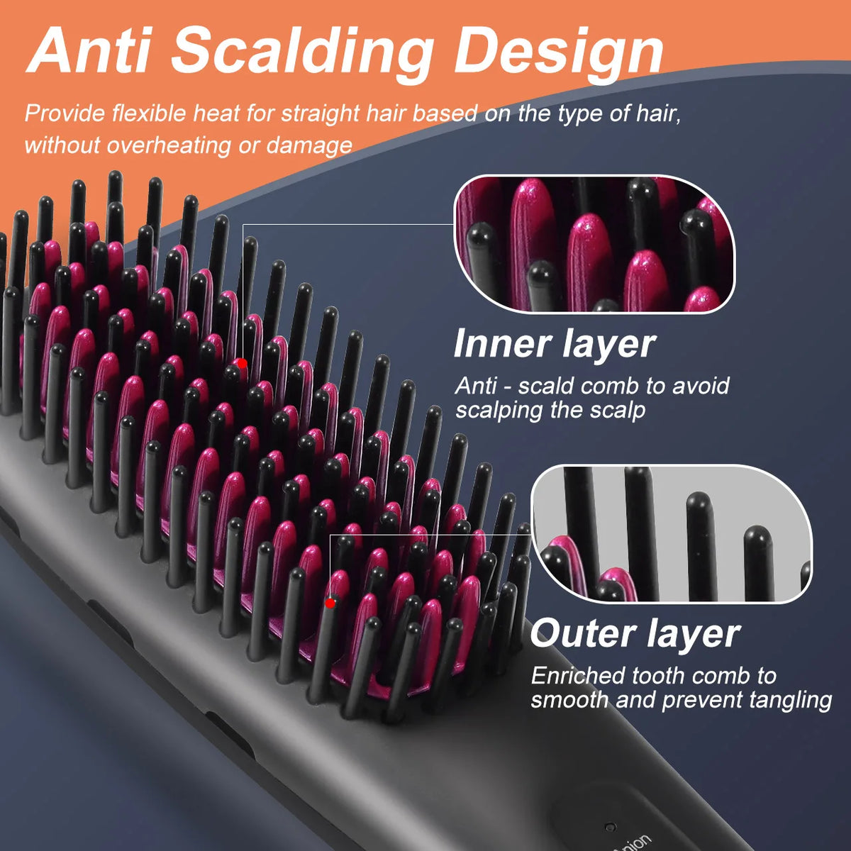 Hair Straightening Brush Portable Home Negative Ion Straightener with Multi-Heat Settings 3-Temp Ceramic Damage-Free Styling