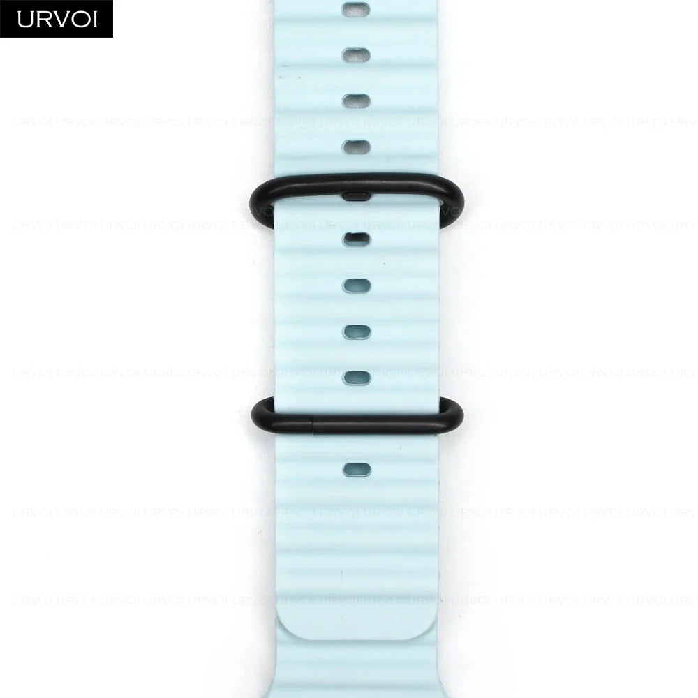 URVOI Ocean Band for Apple Watch Ultra 4 3 2 Strap Series 12 11 10 SE Sport Band for iWatch Silicone Wristband Black Buckle 49mm
