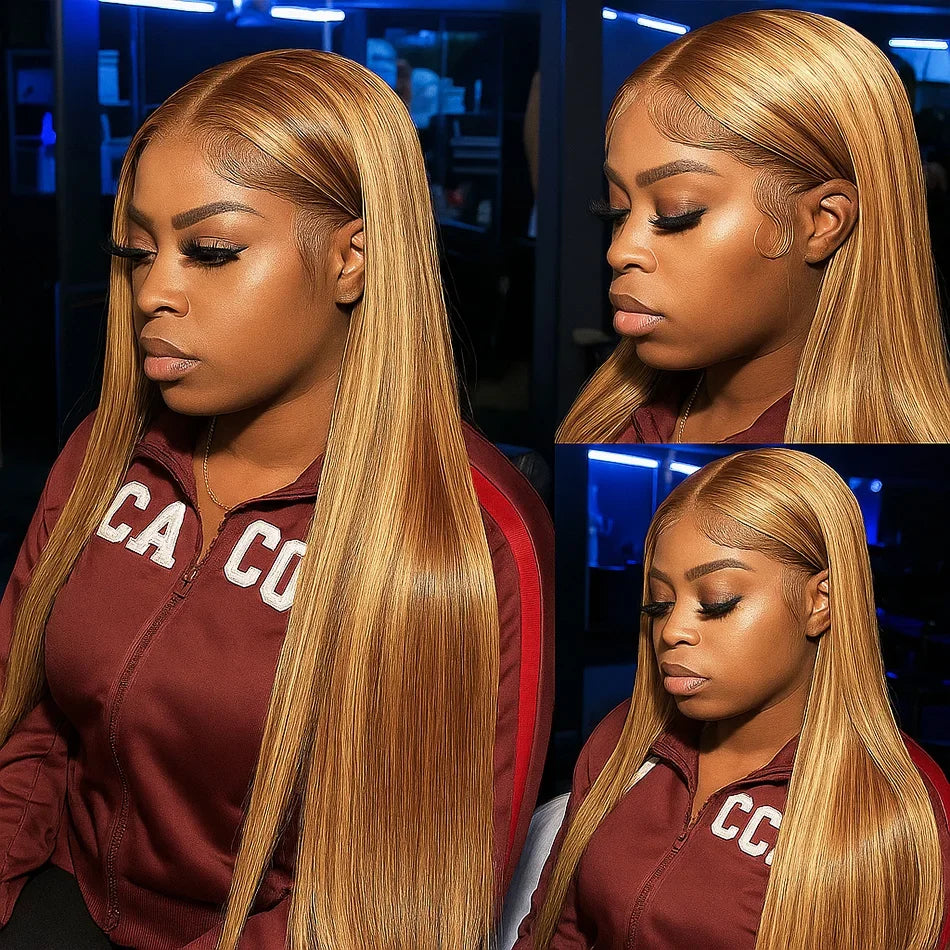 13x4 HD Highlight Ombre Bone Straight Wigs Human Hair P4/27 Blonde Ombre Lace Frontal Wig Colored Human Hair Wig For Women