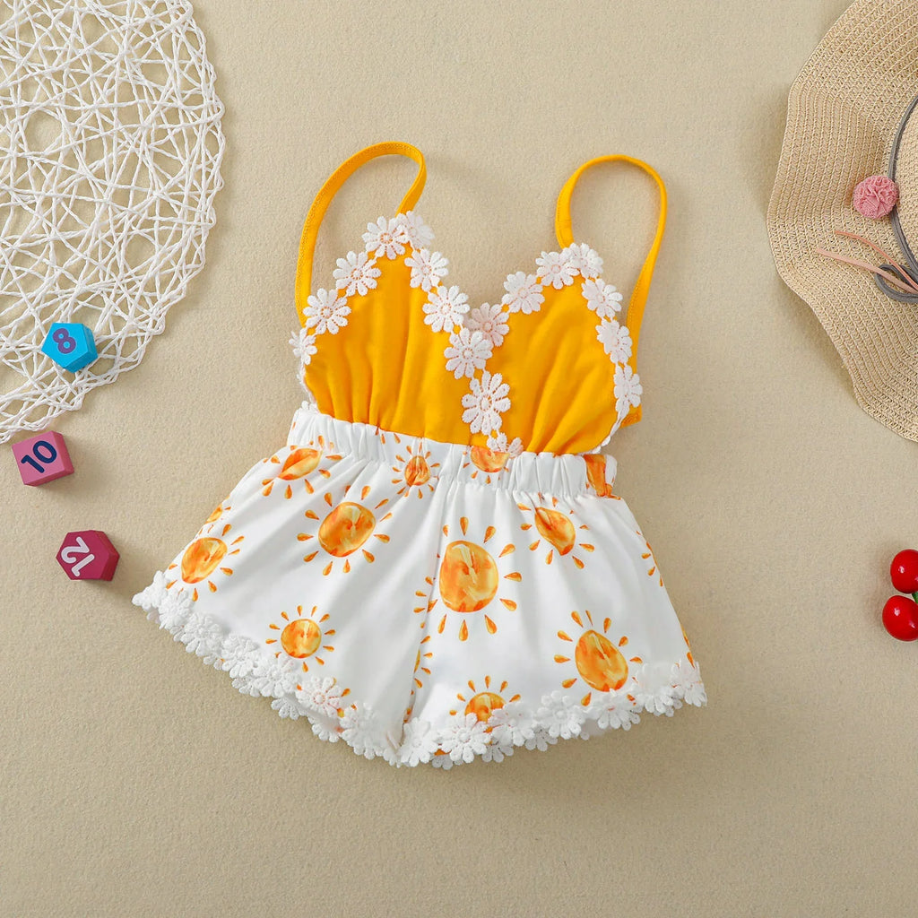 2022 Summer Baby Girls Rompers Toddler Jumpsuits Newborn Girl Sun Printed Sleeveless Infant Romper Baby Kid Clothes 0-4T