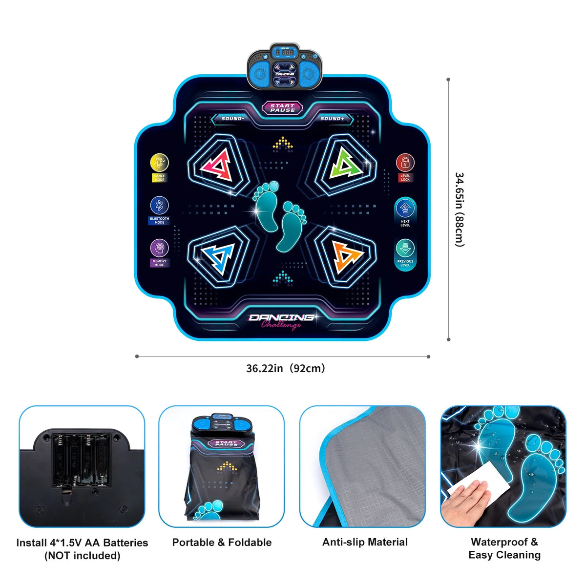 92x88cm Electronic Dance Mat Multi-Function Dancing Blanket with 2 Modes&9 Levels Kids Floor Music Blanket Educational Toy Gifts