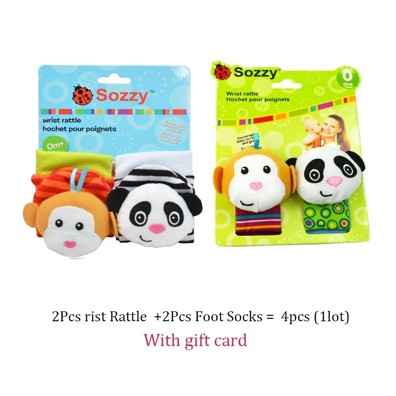 Baby Wrist Rattles Socks Newborn Animal Socks Infants Foot Finder Wrist Strap Baby Socks Sensory Toys Baby Toys 0-12 Months Gift