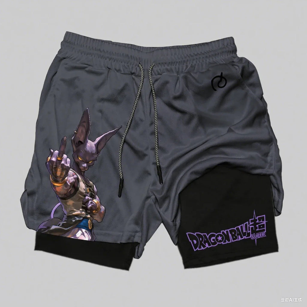 Dragon Ball Goku Anime Gym Shorts Men Double-layer 2-in-1 Sports Pants New Summer Japanese Cartoon Print Beach Pants Streetwear