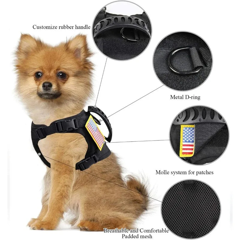 Tactical Small Dog Harness For Puppy Cats Adjustable Kitten Vest Harnesses For Military Dogs Working Training Walking Free Size