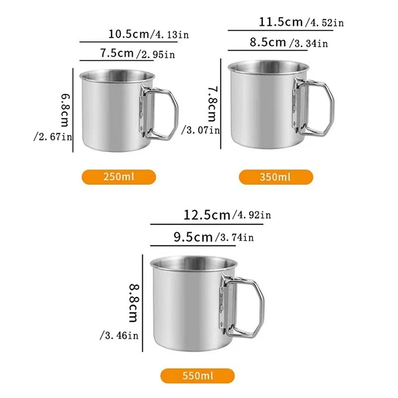 1Pc Stainless Steel Folding Handle Cup Portable Carabiner Cup Outdoor Camping Cups for Home Outdoor Camping Accessories