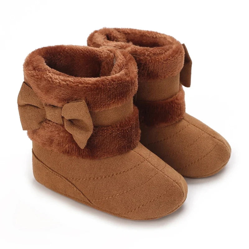 0-18M baby shoes Girls winter plush comfort snow boots cute bow cotton shoes baby soft soled non-slip toddler shoes