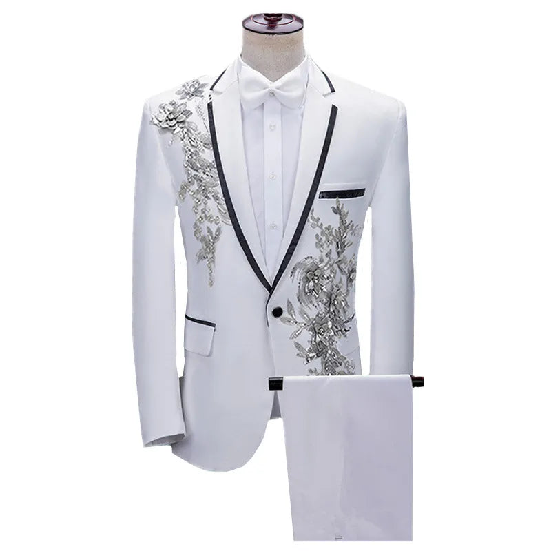 (jacket+pants) Men Fashion Wedding Banquet Party Flower