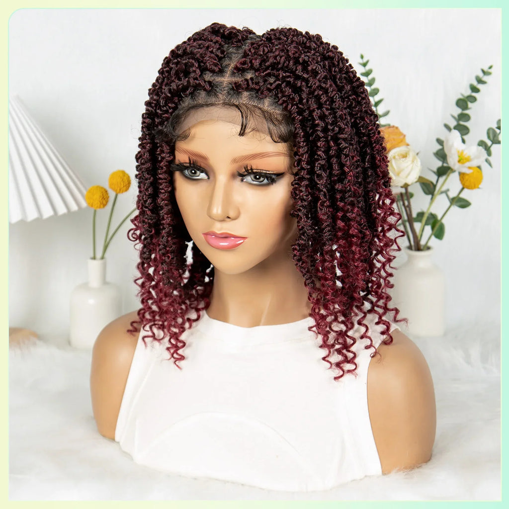 14Inch Full Lace Braided Wigs Synthetic Lace Frontal Twisted Braids Wigs with Baby Hair Knotless Box Braids Wig for Black Women