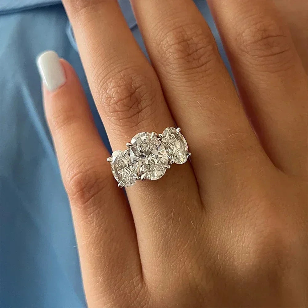 3/6cttw Real Moissanite Engagement Ring with Certificate 3-Stone Oval Cut Diamond Wedding Ring for Women 925 Silver Fine Jewelry