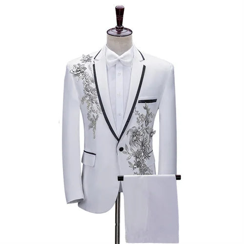 (jacket+pants) Men Fashion Wedding Banquet Party Flower
