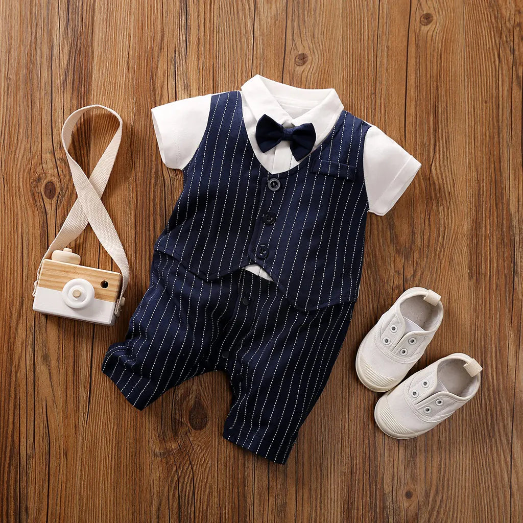 0-18 Baby Bodysuit Gentleman Style Handsome Formal Cotton Comfortable Soft Boys And Girls Summer Short Sleeved Newborn Clothes